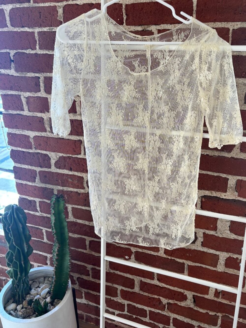 Free People Layered In Luxe Lace Sheer Tee Ivory Evening Cream Large - Picture 6 of 10